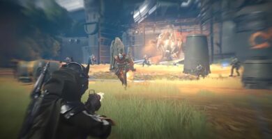 Screenshot from Destiny: Rising mobile game showing action-packed gameplay and heroes