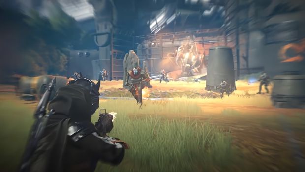 Screenshot from Destiny: Rising mobile game showing action-packed gameplay and heroes