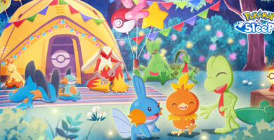 Treecko, Torchic, and Mudkip appear in Pokémon Sleep Second Anniversary artwork