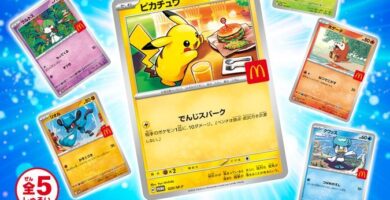 Pikachu McDonald’s Pokémon promo card with burger illustration from 2025 Happy Meal campaign