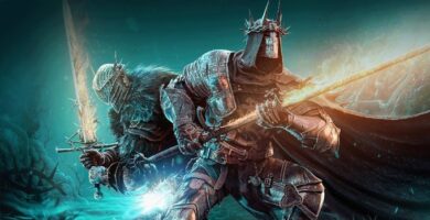 Lords of the Fallen key art showing armored warrior with glowing sword in a dark fantasy world
