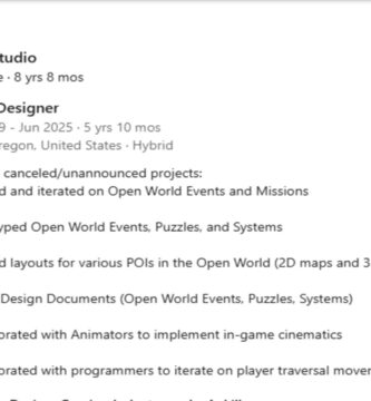 Bend Studio headquarters with overlay of canceled game concepts and LinkedIn profile