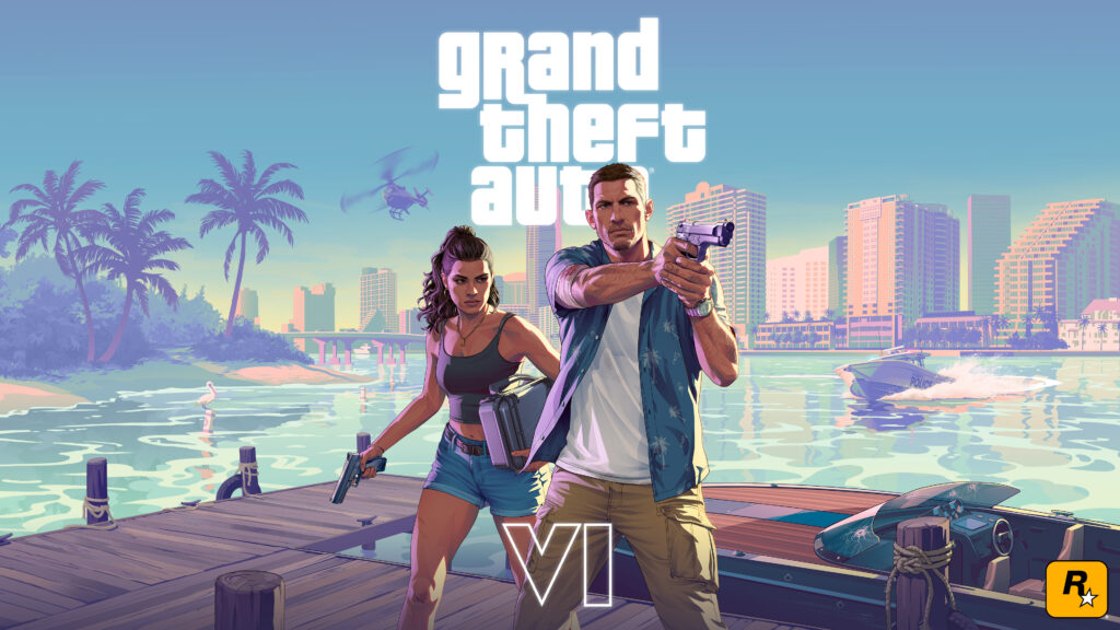 Rockstar Games office with GTA 6 promotional posters in development background