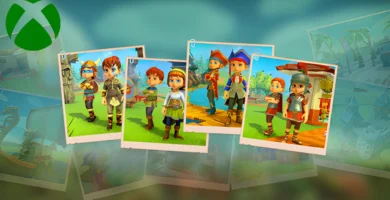 Farm Together 2 screenshot showing two players working together on a colorful Xbox farm.