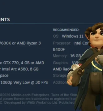 Official Tales of the Shire system requirements chart from Steam