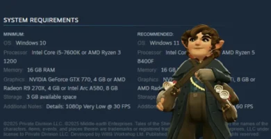 Official Tales of the Shire system requirements chart from Steam