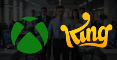 AI robot replacing human Xbox and King developers in a tech office