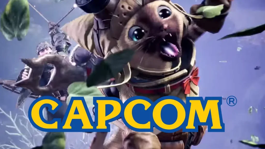 Monster Hunter Wilds gameplay scene with Capcom logo overlay