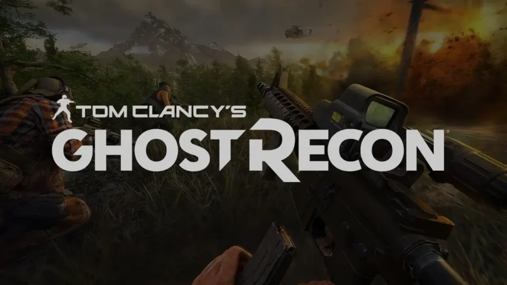Ghost Recon concept art with first-person view and Ubisoft logo