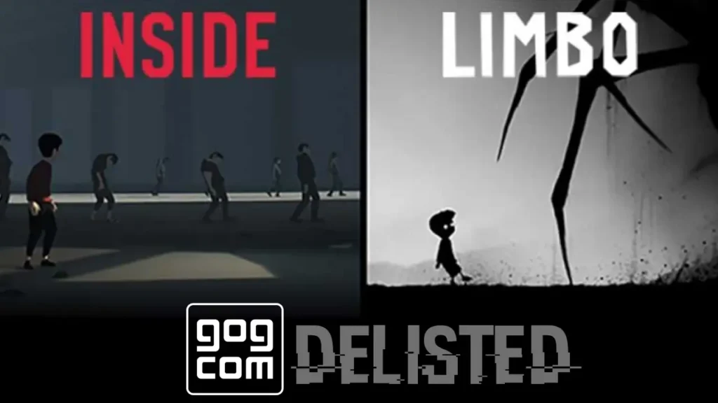 Limbo and Inside cover art with a warning label about GOG delisting