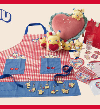 Pikachu Diner merchandise including plates and cups displayed at a Pokémon Center store