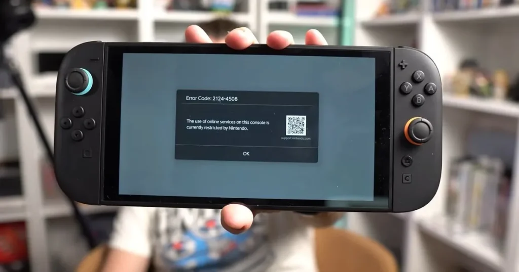 Switch 2 console displaying ban message after playing used game