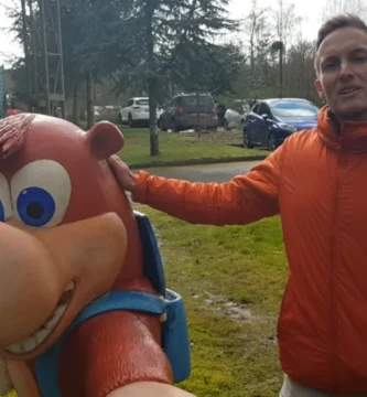 Gregg Mayles with Banjo-Kazooie and Everwild artwork, symbolizing his departure from Rare after 35 years