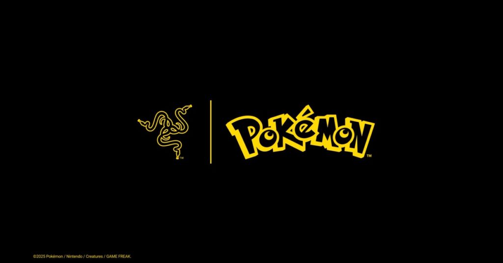 Razer and Pokémon teaser for new gaming collaboration featuring Pikachu silhouette and branded peripherals