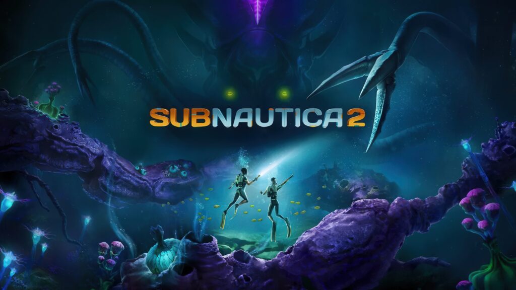 Subnautica 2 logo underwater with storm clouds above