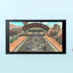 Nintendo Switch 2 console with blurred placeholder sales data in background