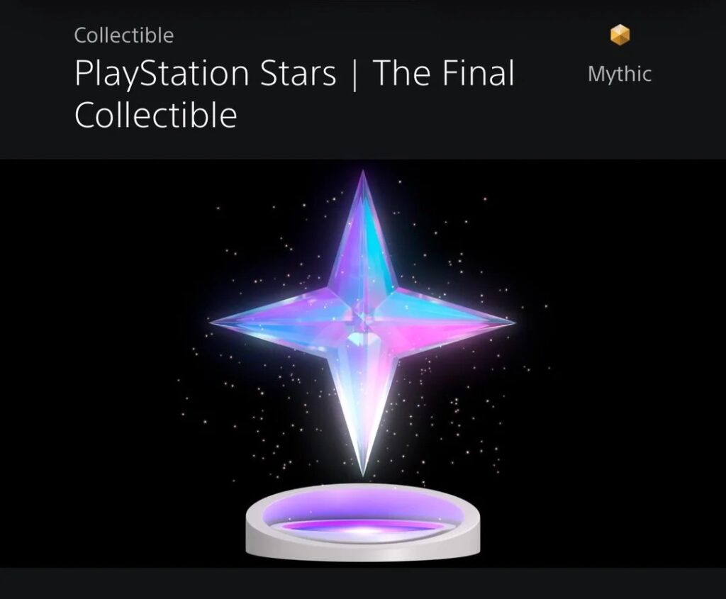 PlayStation Stars final digital collectible blue and purple star badge displayed on mobile app screen