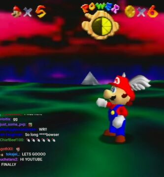 Speedrunner Bubzia playing Super Mario 64 blindfolded with timer visible on screen.