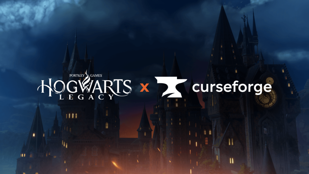 Hogwarts Legacy gameplay featuring a popular fan-made mod from CurseForge