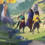 Rare's Everwild concept art featuring mystical creatures in a fantasy forest environment.
