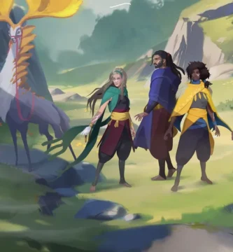 Rare's Everwild concept art featuring mystical creatures in a fantasy forest environment.