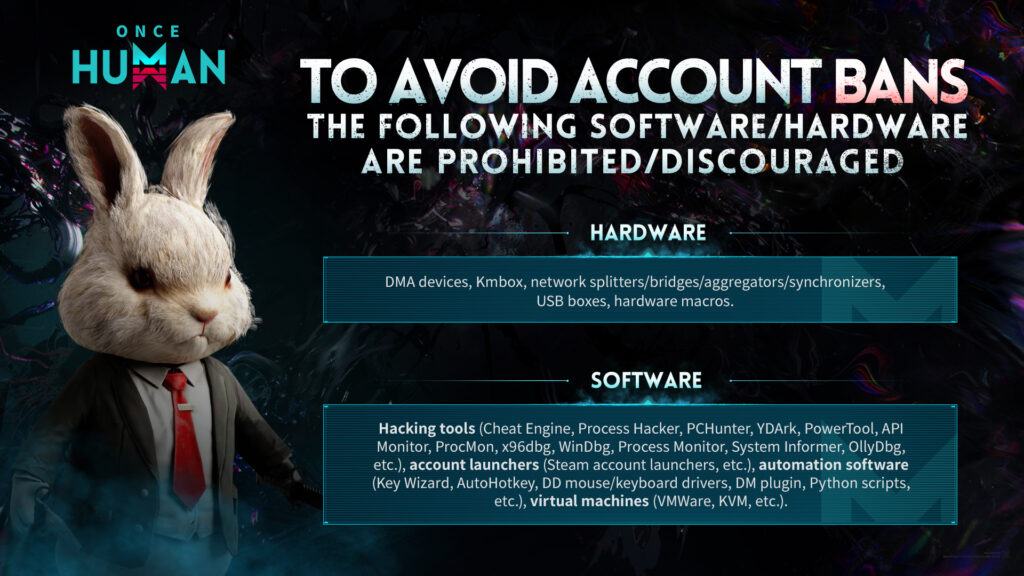 Once Human anti-cheat announcement on Steam with red ban warning