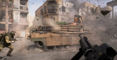 Leaked Battlefield 6 gameplay shows explosive tank physics crushing a car and damaging a building.