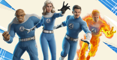 Fortnite characters showcasing new Fantastic Four skins inspired by MCU’s The Fantastic Four: First Steps