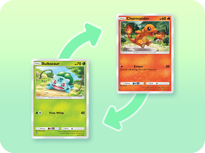 Pokémon TCG Pocket trade screen showing wishlist and card exchange interface