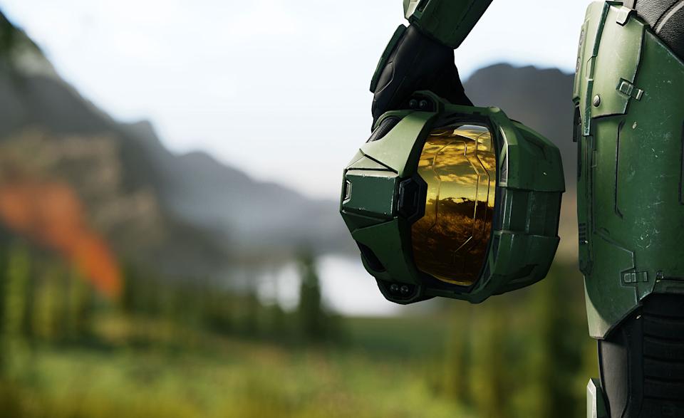 Halo Studios logo affected by Microsoft layoffs, Master Chief under stormy skies