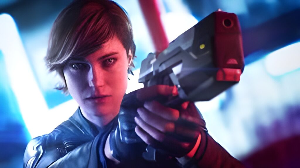 Joanna Dark aiming in the Perfect Dark reboot gameplay trailer