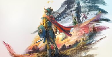 Official key art of Dragon Quest 1 & 2 HD-2D Remake featuring pixel-style heroes in a modern HD-2D fantasy world
