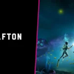 Krafton logo next to Subnautica 2 underwater concept with leadership portraits faded in background.