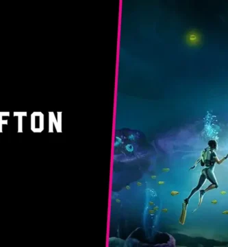 Krafton logo next to Subnautica 2 underwater concept with leadership portraits faded in background.