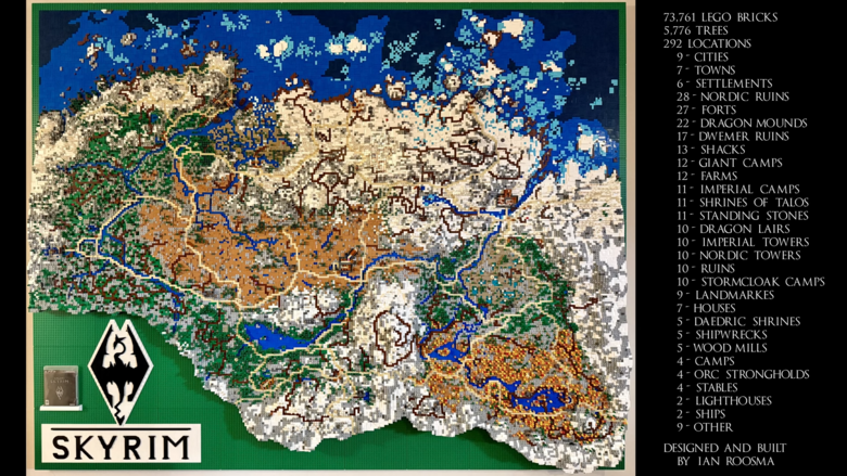 Full Skyrim map recreated with 73,761 LEGO bricks by Ian Roomasa