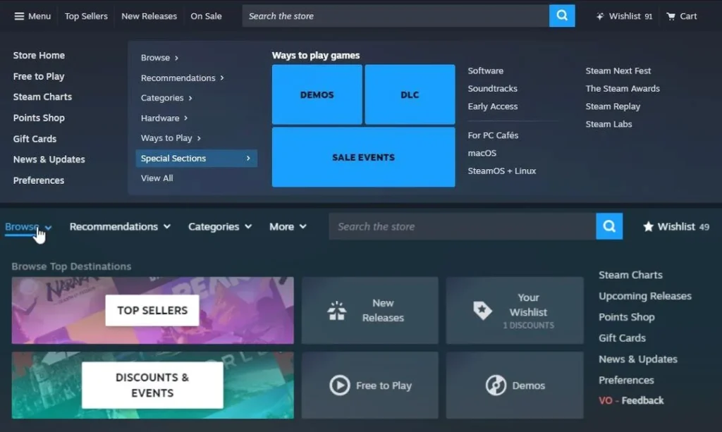 Leaked Steam Store redesign showing updated UI and front page layout