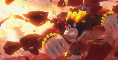 Donkey Kong and Pauline exploring underground caverns in Donkey Kong Bananza
