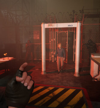 Screenshot from Quarantine Zone: The Last Check showing checkpoint inspection gameplay and a character being scanned for infection.