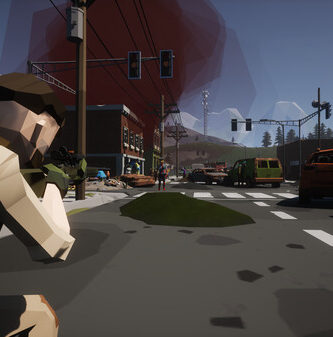 SurrounDead gameplay screenshot showing post-apocalyptic survival in low-poly style
