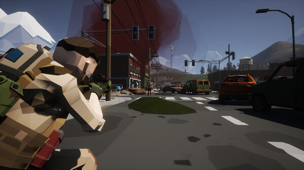 SurrounDead gameplay screenshot showing post-apocalyptic survival in low-poly style