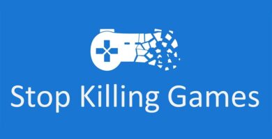 Protest-style banner showing 820,000 signature milestone for Stop Killing Games petition, with images of delisted titles and a broken server icon.