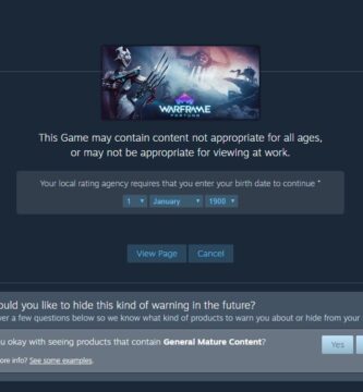 Steam user interface showing age verification popup for mature-rated games