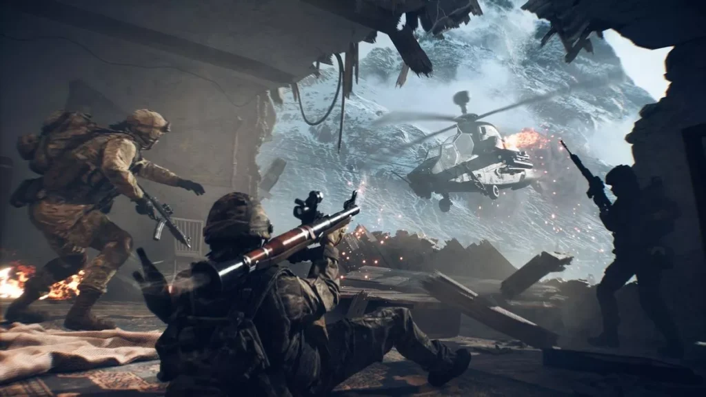 Battlefield 6 gameplay scene showing a soldier under heavy fire in multiplayer combat