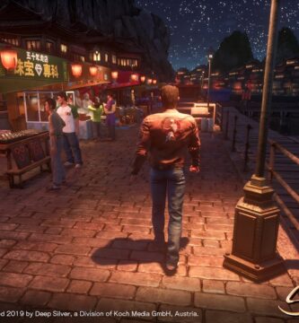 Ryo Hazuki standing in front of Niaowu city in Shenmue 3 Enhanced