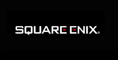 Square Enix logo with rising stock chart and financial report overlay