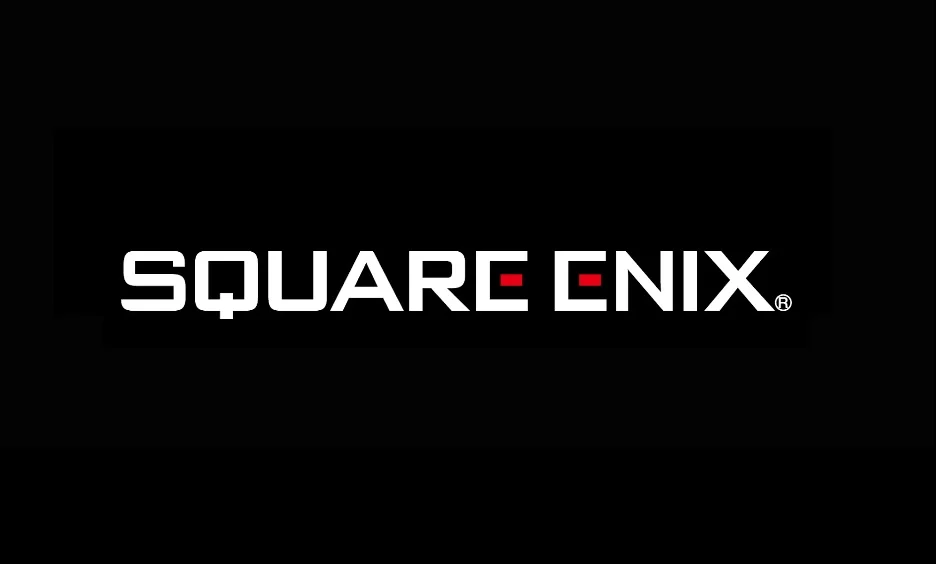 Square Enix logo with rising stock chart and financial report overlay