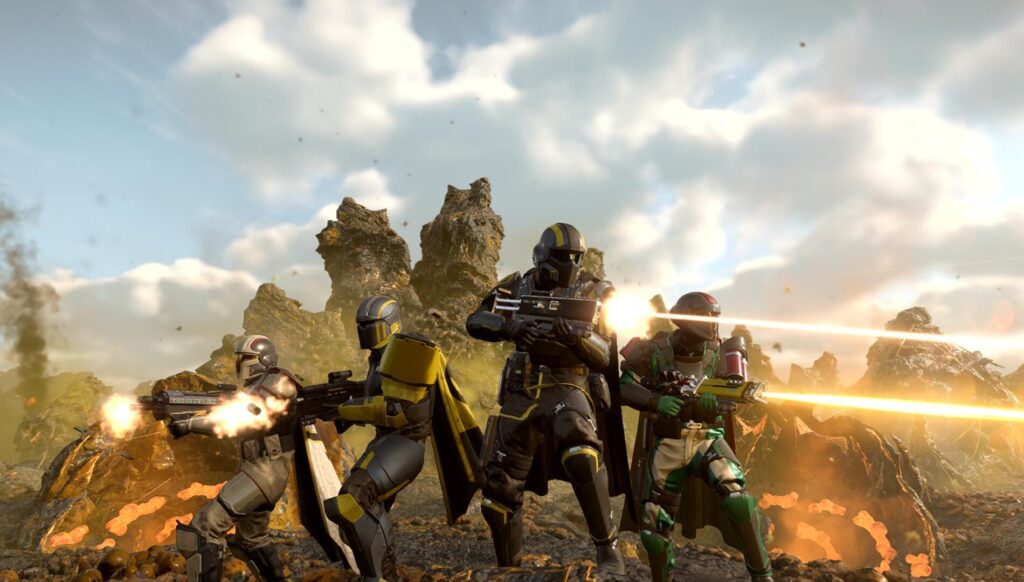 Helldivers 2 soldiers battling alien enemies after Xbox Series X/S launch