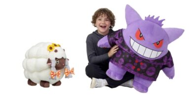 Wooloo and Gengar Build-a-Bear Pokémon plushes side by side