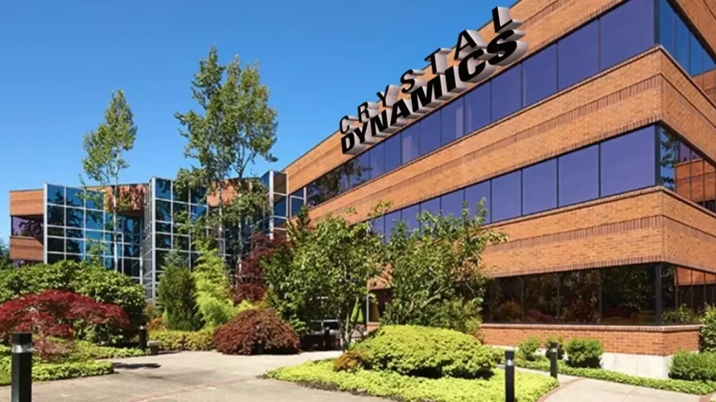 Crystal Dynamics logo outside its headquarters in San Mateo, California
