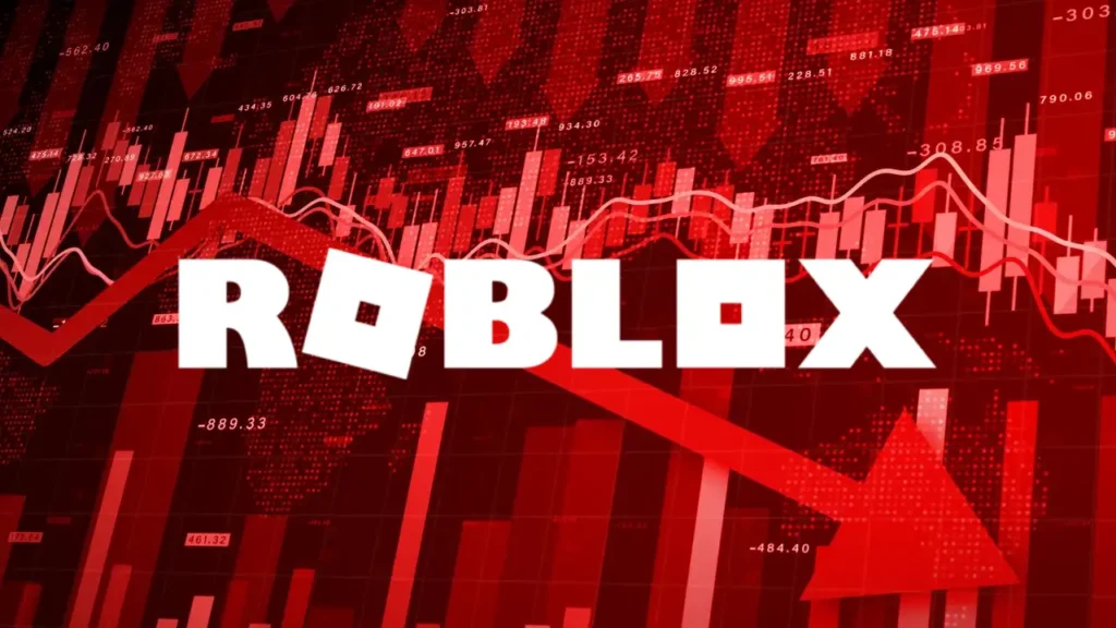 Roblox stock graph showing decline amid lawsuits and bans